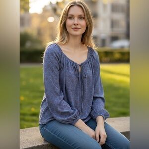 Jen’s Pirate Booty Small Boho Blouse Top Flowy Peasant Purple Blue